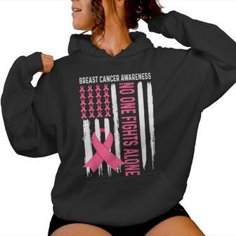 In October We Wear Pink American Flag Ribbon Support Women Women Hoodie - Thegiftio UK