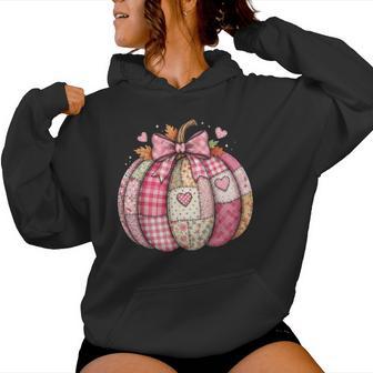 Pink Patchwork Fall Pumpkin Preppy Floral Girly Pumpkin Bow Women Hoodie - Thegiftio UK
