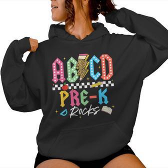 Pre K Rocks Teacher Back To School Abcd Rocks First Day Women Hoodie - Thegiftio UK