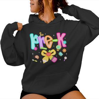 Preppy Pre-K Pencil Bow Back To School Pre-K Teacher Girls Women Hoodie - Thegiftio UK