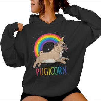 Pugicorn Pug Unicornio Niñas Niños Espacio Galaxy Rainbow Sudadera con capucha para mujer - Regaloses