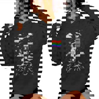 Rainbow Flag Space Lgbtq Gay Pride Astronaut Moon Women Women Hoodie - Monsterry