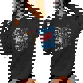 Red White And Feral Hot Dog Raccoon 4Th Of July Trash Panda Women Hoodie | Mazezy