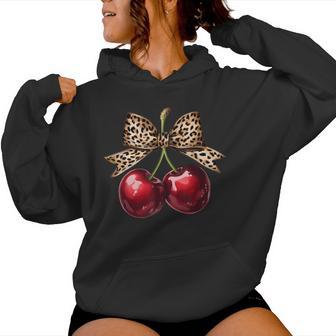 Retro Cherry Leopard Coquette Bow Cute Cherries Girls Women Hoodie - Thegiftio UK