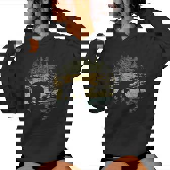 Retro Forest Bear Outdoors Nature Vintage Graphic Women Hoodie - Monsterry