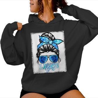 Retro Lions Girl Messy Bun Sports Team Matching Outfit Women Hoodie - Thegiftio UK