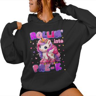 Rolling Into Pre-K Unicorn First Day Of School Girls Women Hoodie - Thegiftio UK