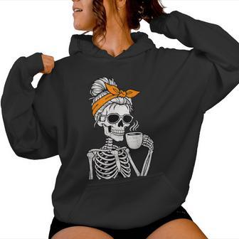 Skeleton Messy Bun Drinking Coffee Halloween Costume Womens Women Hoodie - Thegiftio UK