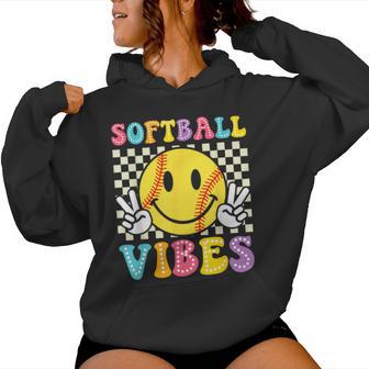 Softball Vibes Softball Retro Groovy Game Day Girls Women Women Hoodie - Thegiftio UK