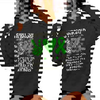 Support Squad Mental Health Awareness Groovy Green Ribbon Women Hoodie - Thegiftio