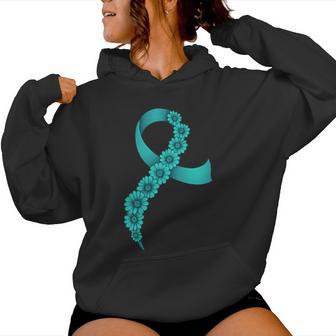Teal Ribbon Supporter Ovarian Cancer Awareness Women Hoodie - Thegiftio UK