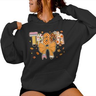 Thanksgiving Teacher Pencil Bow One Thankful Teacher Fall Women Hoodie - Thegiftio