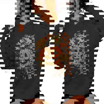 Vintage Floral Boho Pumpkin Cute Halloween Fall Women Hoodie - Monsterry