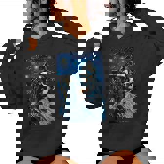 星月夜のパピヨン 絵画 犬 お母さん お父さん レディースパーカー - Kawaiitshirt