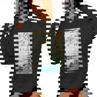 桜の花 ジャパニーズ・ヴィンテージ・アート 歌川 広重 隅田川水神の森真崎 名所江戸百景 レディースパーカー - Kawaiitshirt