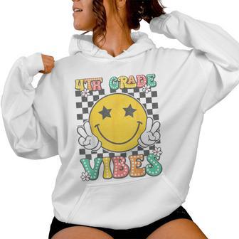 4Th Grade Vibes Retro Groovy Back To School Fourth Grade Women Hoodie - Thegiftio UK
