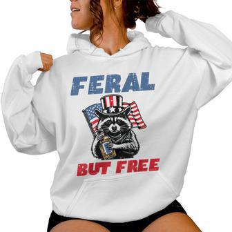 4Th Of July Raccoon Feral But Free Patriot Women Women Hoodie - Thegiftio UK