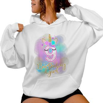 9 Einhorn Birthday Girl Neun Jahren Party Geschenk Kapuzenpullover für Damen - Geschenkecke