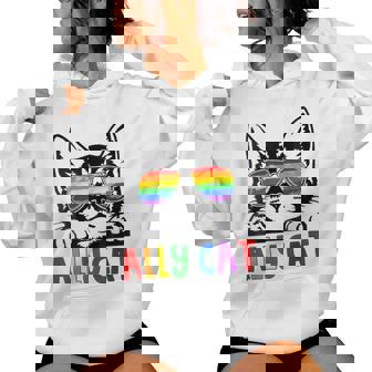 Ally Cat Lgbt Gay Rainbow Pride Flag Boys Girls Women Women Hoodie - Thegiftio UK