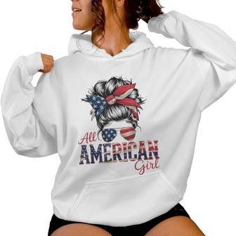 All American Girls 4Th Of July Messy Bun Women Hoodie - Thegiftio UK