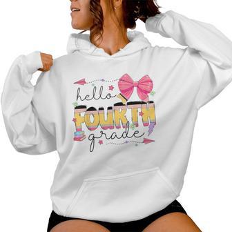Back To School Hello Fourth Grade Teacher Coquette Bow Women Hoodie - Thegiftio UK