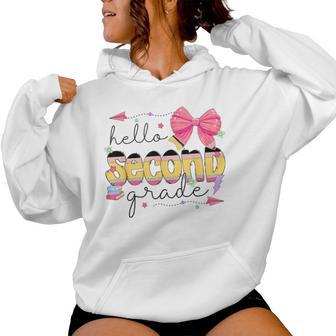 Back To School Hello Second Grade Teacher Coquette Bow Women Hoodie - Thegiftio UK