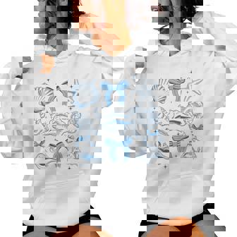 Blue Coquette Bow Seashell Retro Beach Summer Vibes Girls Women Hoodie | Mazezy