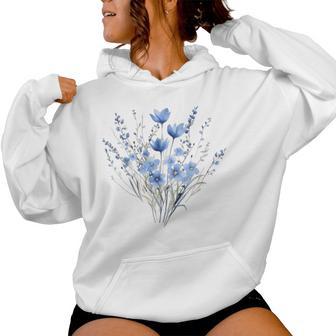 Blue Wildflower Bouquet Watercolor Botanical Women Hoodie - Thegiftio UK