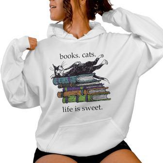 Books Cats Life Is Sweet Cats Books Lover Women Women Hoodie - Seseable
