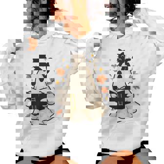 Books Ghost Reading Book Halloween Library Black Cat Fall Women Hoodie | Seseable CA