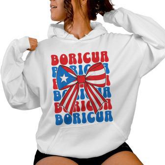 Boricua Coquette Bow Puerto Rico Flag Groovy Boricua Girl Women Hoodie - Thegiftio UK