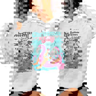 Christmas In July Santa Flamingo Beach Summer Xmas Women Hoodie | Mazezy