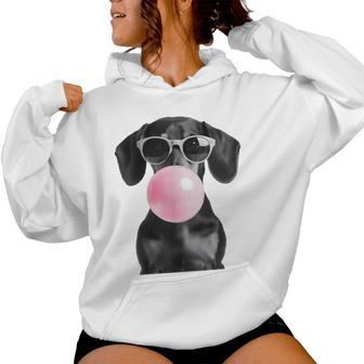 Cute Black Dachshund Dog With Heart Glasses Bubble Gum Women Women Hoodie - Thegiftio UK