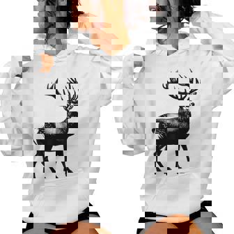 Deer Dad Mom Lover モノクロ 鹿 レディースパーカー - Kawaiitshirt