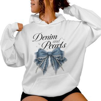 Denim And Pearls Coquette Bow Ladies Women Women Hoodie - Thegiftio UK
