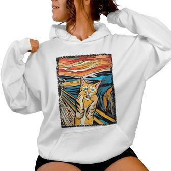 El Gato Grito Gato Divertido Arte Parodia Cuello Sudadera con capucha para mujer - Regaloses