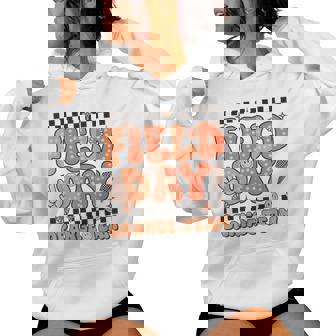 Field Day Orange Team Groovy Smile Face Checkered Students Women Hoodie | Mazezy