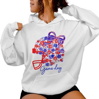 Floral Football Game Day Girly Team Spirit Blue Red & White Women Hoodie - Thegiftio UK