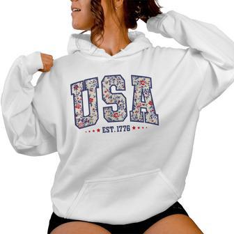 Floral Usa Est 1776 American 4Th Of July Patriotic Women Women Hoodie - Thegiftio UK