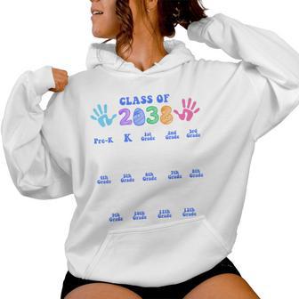 Class Of 2038 Grow With Me Handprint Pre-K 12Th Grade Women Hoodie - Thegiftio UK