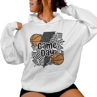 Game Day Basketball Retro Checkered Mama Mother's Day Sports Women Hoodie - Thegiftio UK