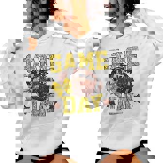 Game Day Touchdown Football Mom Girls Go Cheer Gold Yellow Women Hoodie | Mazezy