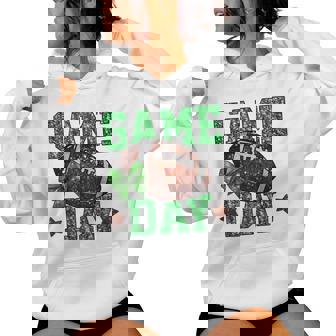 Game Day Touchdown Football Mom Girls Go Cheer Green Women Hoodie | Mazezy