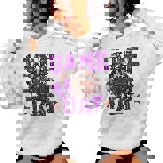 Game Day Touchdown Football Mom Girls Go Cheer Purple Women Hoodie | Mazezy