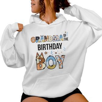 Grandma Of The Birthday Boy Party Blue Dog Lover Matching Women Hoodie - Thegiftio UK
