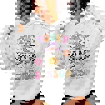 Groovypookyeason レトロ ゴースト 持株 パンプキン ハロウィン レディースパーカー - Kawaiitshirt