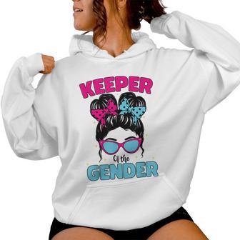 Keeper Of The Gender Messy Bun Gender Reveal Party Women Hoodie - Thegiftio UK