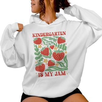 Kindergarten Is My Jam Boho Floral Strawberry Back To School Women Hoodie - Thegiftio UK