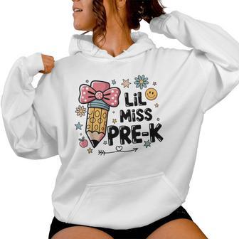 Lil Miss Pre-K Pencil Bow First Day Of School Pre-K Women Hoodie - Thegiftio UK