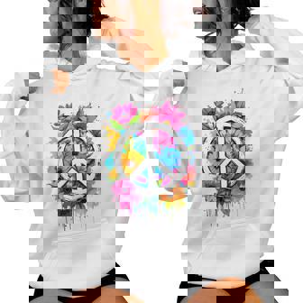 Love Peace Flower Powerigne De Paix Années 70 Et 60 Hippie Sweat à capuche femme - Cadeauxyz